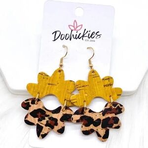 2.5" Mustard & Metallic Leopard Blossom Earrings